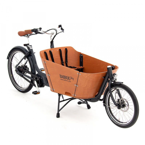 Vélo cargo Babboe City Mountain prêt à l'emploi cadre Anthracite Bac Bois (YAM-500Wh) - 2022